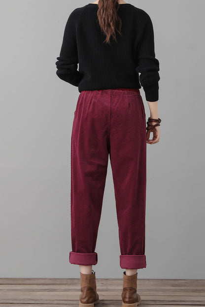 Burgundy Corduroy Pants Women C2556