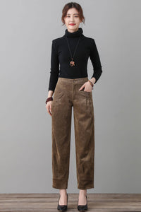 Women Khaki Corduroy Pants C2561#