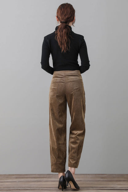 Women Khaki Corduroy Pants C2561#