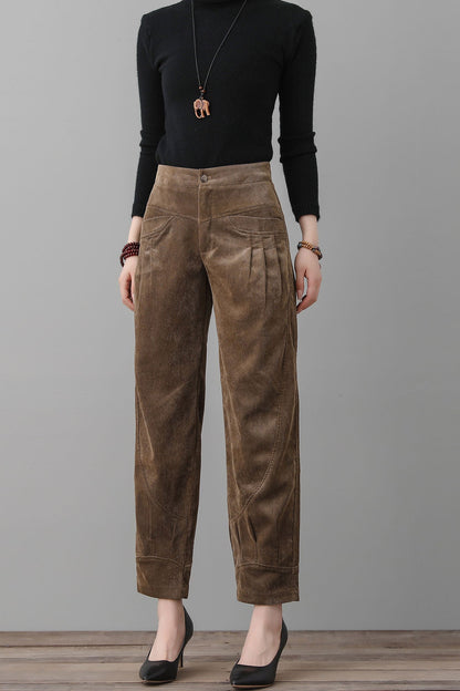 Women Khaki Corduroy Pants C2561#