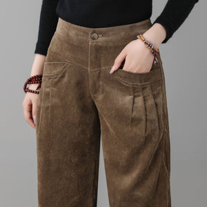 Women Khaki Corduroy Pants C2561#