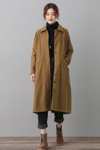 Vintage Inspired Brown Corduroy Trench Coat C2563