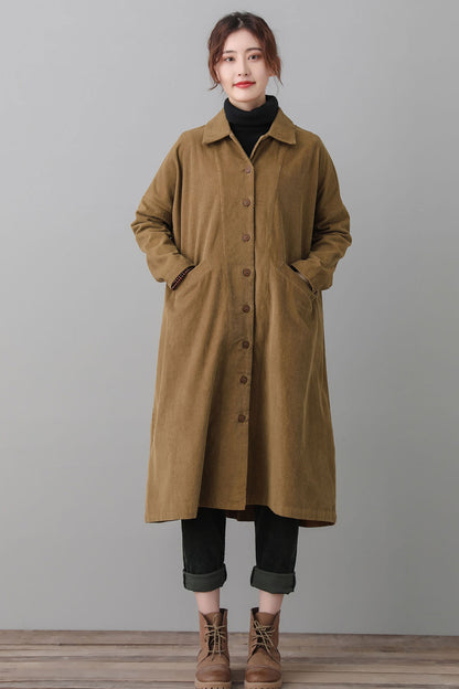 Vintage Inspired Brown Corduroy Trench Coat C2563