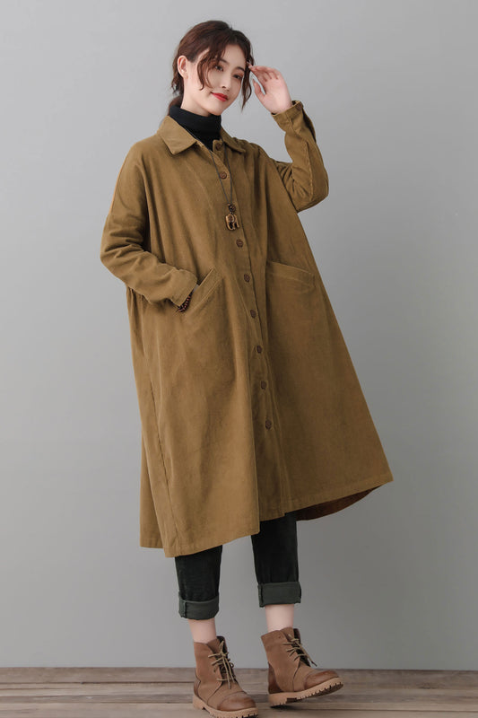 Vintage Inspired Brown Corduroy Trench Coat C2563