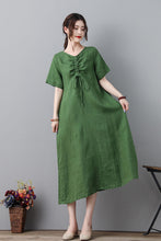 Load image into Gallery viewer, Green Simple Midi Linen Dress For Women C2318
