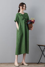 Load image into Gallery viewer, Green Simple Midi Linen Dress For Women C2318
