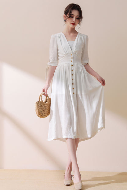 Button front Little white dress C1774