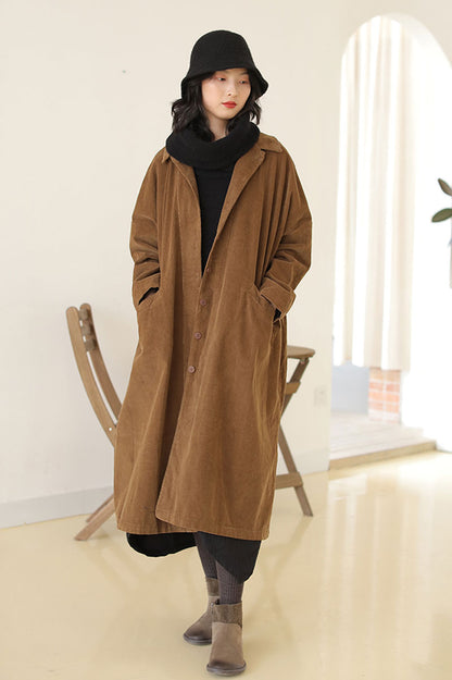 Brown Plus Size Corduroy Coat C2448
