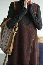 Load image into Gallery viewer, Coffee Color Corduroy Strap Dress C2446

