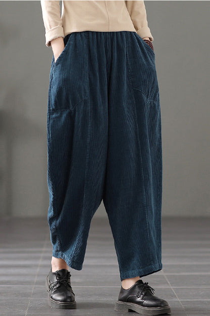 Blue Elastic Waist Corduroy Pants C2442