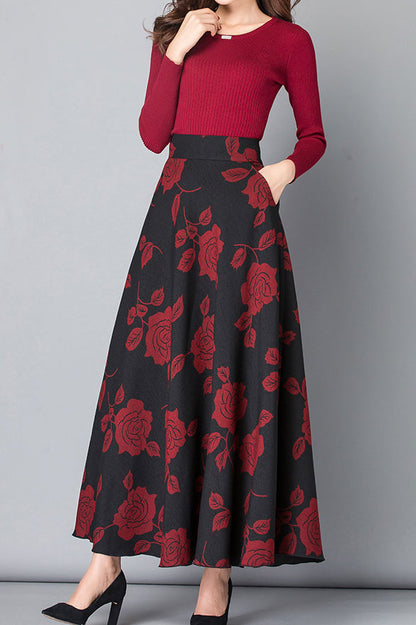 Retro A Line Big Swing Warm Maxi Skirt C2482