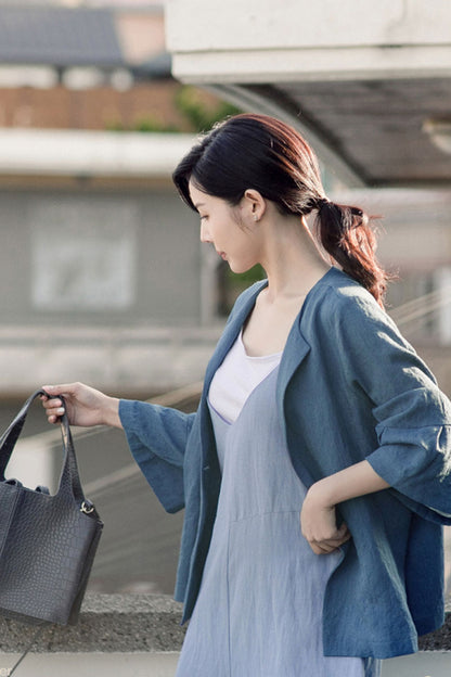 Casual Light Blue Linen Jumpsuits C2384