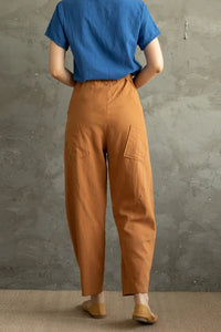 Loose Orange Linen Pants c2858