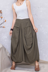 Women Oversize Linen Maxi Summer Casual Long Skirt C2804#CK2201395
