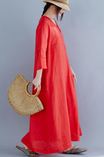 Load image into Gallery viewer, Loose linen maxi dress with loose waist and seven minute sleeve 190242
