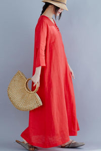 Loose linen maxi dress with loose waist and seven minute sleeve 190242