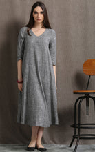 Load image into Gallery viewer, Grey linen v neckline dress C413
