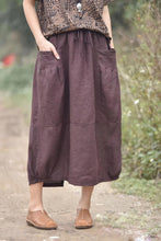 Load image into Gallery viewer, Large elastic waist pocket plain linen skirt CYM036-190068
