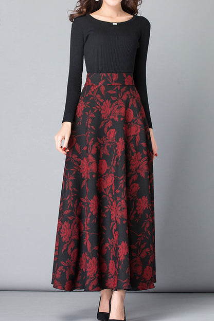 Retro A Line Big Swing Warm Maxi Skirt C2482