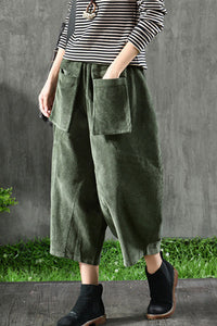 Green Elastic Waist Corduroy Pants C2441