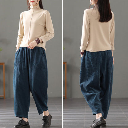 Blue Elastic Waist Corduroy Pants C2442