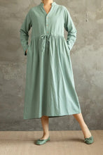 Load image into Gallery viewer, Green Drawstring Button up Shirt Dress C2861
