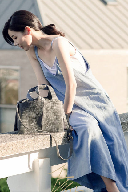 Casual Light Blue Linen Jumpsuits C2384