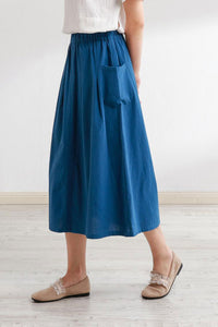 Casual Elastic waist linen maxi Skirt A014
