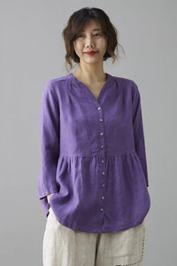 Purple Casual Long Sleeves Linen Shirt Tops C184903