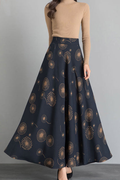 Newest High Waist Floral Print Warm Winter Maxi Skirt C2488