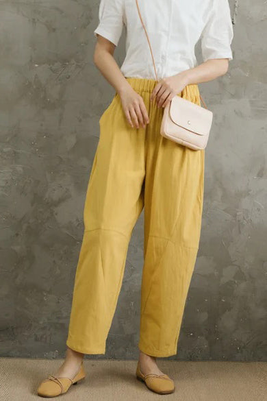 Yellow Plus Size Linen Pants C2856