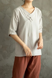 Women's Loose Short Sleeve Summer Cotton Tops C2864