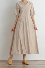 Load image into Gallery viewer, Short Sleeves V-Neck Cotton Midi Dress C2866
