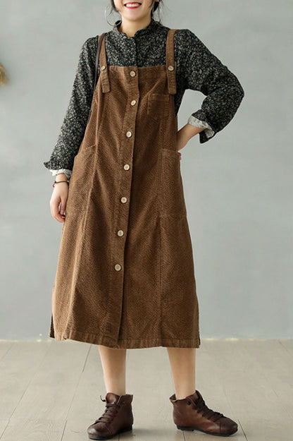 Brown Corduroy Strap Dress C2447