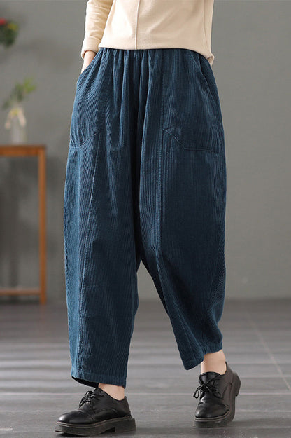Blue Elastic Waist Corduroy Pants C2442