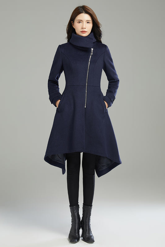 Winter Blue Asymmetrical Wool Coat C2987