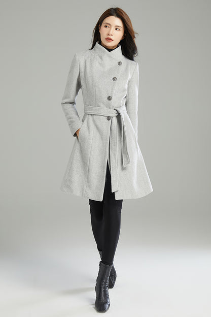 Winter Gray Warm Wool Coat C2988
