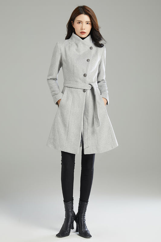 Winter Gray Warm Wool Coat C2988