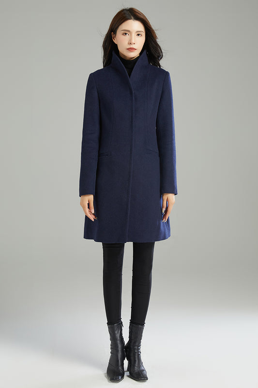 Women Navy Blue Wool Coat C2989