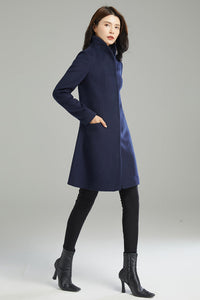 Women Navy Blue Wool Coat C2989#,Size 170-XS CK2202239