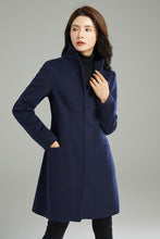Load image into Gallery viewer, Women Navy Blue Wool Coat C2989
