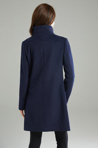 Women Navy Blue Wool Coat C2989