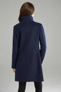Women Navy Blue Wool Coat C2989#,Size 170-XS CK2202239