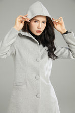 Load image into Gallery viewer, Winter Gray Hooded Wool Coat C2990
