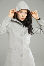 Load image into Gallery viewer, Winter Gray Hooded Wool Coat C2990#,Size 170-XS CK2202236
