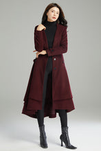 Load image into Gallery viewer, Wine red Hooded Wool Coat C2992#
