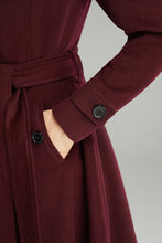 Load image into Gallery viewer, Wine red Hooded Wool Coat C2992
