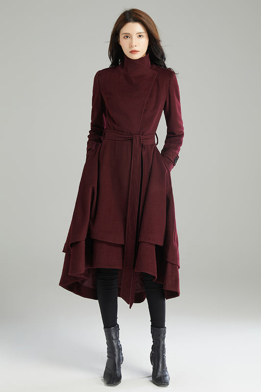 Wine Red Warm Wool Coat C2993