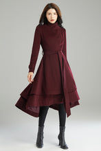 Load image into Gallery viewer, Wine Red Warm Wool Coat C2993
