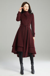 Wine Red Warm Wool Coat C2993